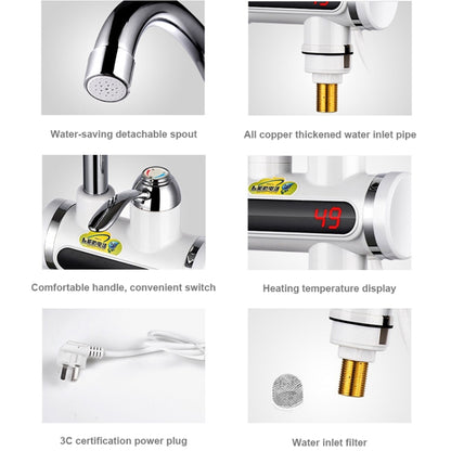 220V Kitchen Tankless Water Heater Instant Electric Faucet Electric Heater Tap with Temperature Display, Water from below, Water from side