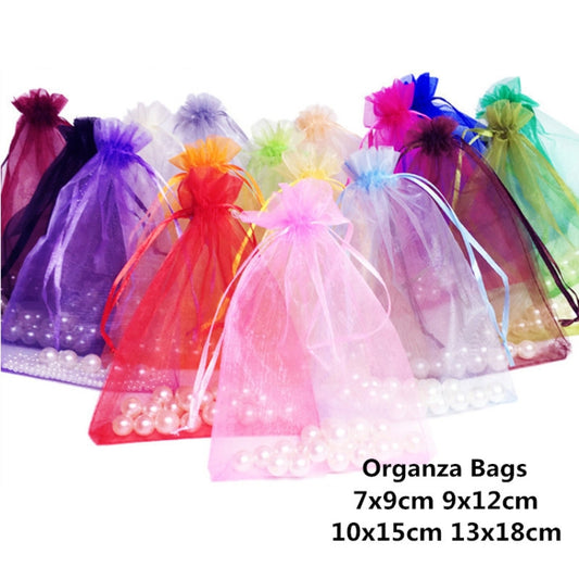 100 PCS Organza Gift Bags Jewelry Packaging Bag Wedding Party Decoration, Size: 7x9cm, D11 Orange, D12 Purple, D13 Light Purple, D14 Blue, D15 Light Blue, D16 Lake Blue, D17 Green, D18 Light Green, D19 Olive Green, D20 Brown, D21 Random Color, D1 Black...