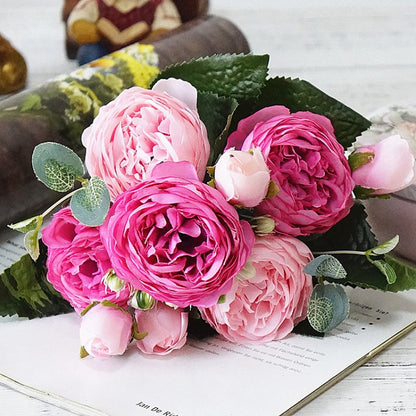 Beautiful Rose Peony Artificial Silk Flowers Small Bouquet Fores Home Party Spring Wedding Decoration Fake Flower