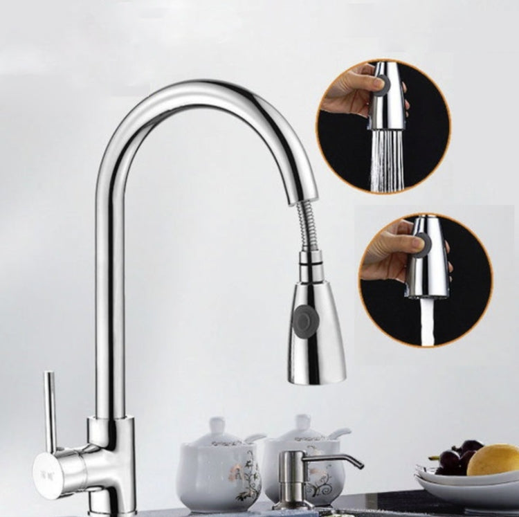 Kitchen Pull-out Faucet Hot And Cold Home 304 Stainless Steel Retractable Rotating Faucet, Electroplated Copper, Stainless Steel Black, Plating 304, Copper Plating + Water Stop