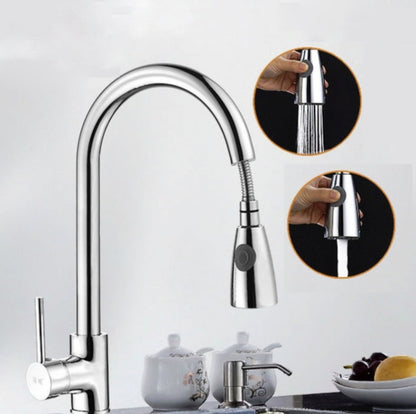 Kitchen Pull-out Faucet Hot And Cold Home 304 Stainless Steel Retractable Rotating Faucet, Electroplated Copper, Stainless Steel Black, Plating 304, Copper Plating + Water Stop