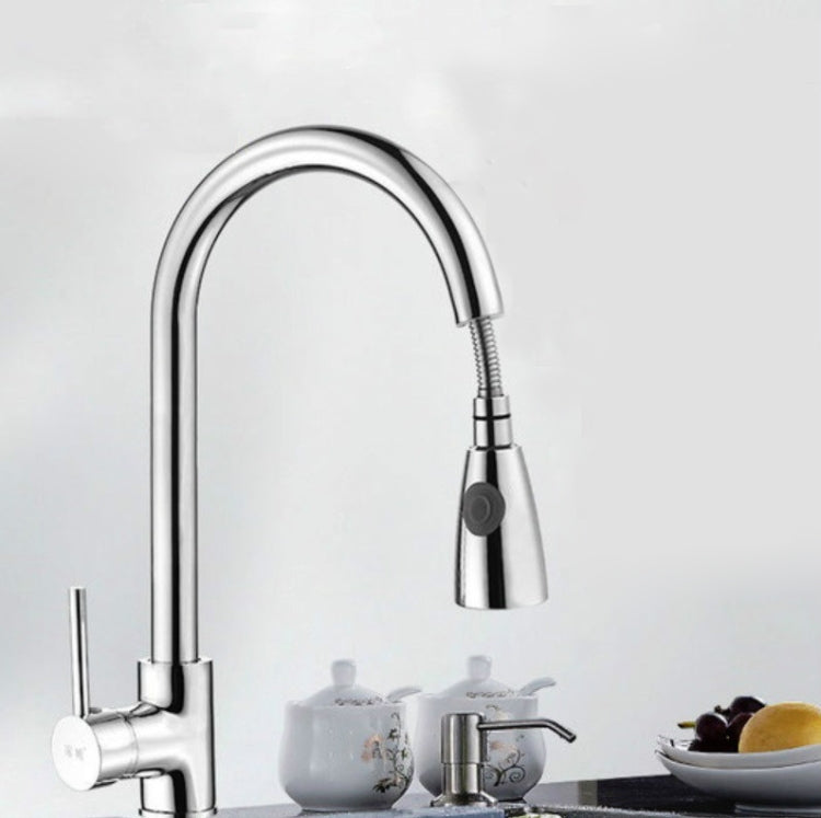 Kitchen Pull-out Faucet Hot And Cold Home 304 Stainless Steel Retractable Rotating Faucet, Electroplated Copper, Stainless Steel Black, Plating 304, Copper Plating + Water Stop