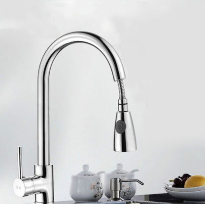 Kitchen Pull-out Faucet Hot And Cold Home 304 Stainless Steel Retractable Rotating Faucet, Electroplated Copper, Stainless Steel Black, Plating 304, Copper Plating + Water Stop