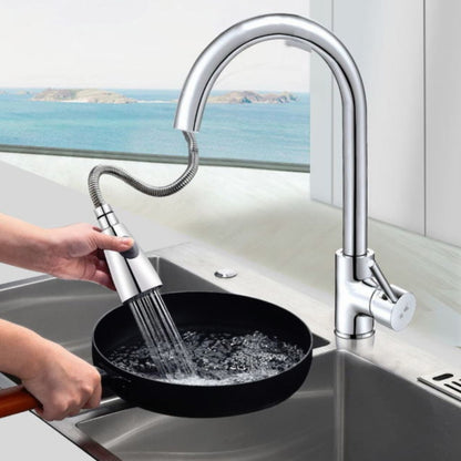 Kitchen Pull-out Faucet Hot And Cold Home 304 Stainless Steel Retractable Rotating Faucet, Electroplated Copper, Stainless Steel Black, Plating 304, Copper Plating + Water Stop