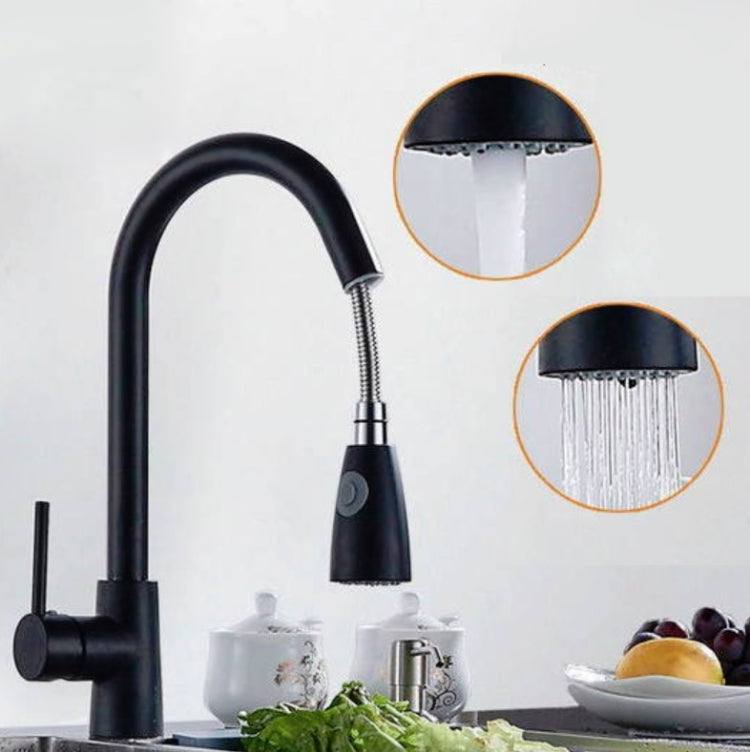 Kitchen Pull-out Faucet Hot And Cold Home 304 Stainless Steel Retractable Rotating Faucet, Electroplated Copper, Stainless Steel Black, Plating 304, Copper Plating + Water Stop