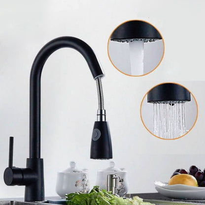 Kitchen Pull-out Faucet Hot And Cold Home 304 Stainless Steel Retractable Rotating Faucet, Electroplated Copper, Stainless Steel Black, Plating 304, Copper Plating + Water Stop