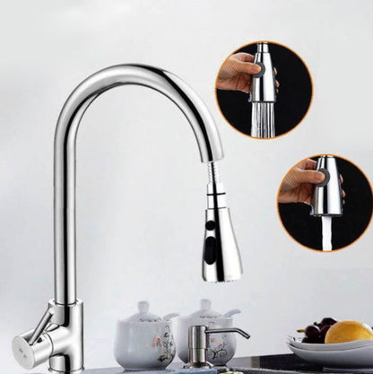 Kitchen Pull-out Faucet Hot And Cold Home 304 Stainless Steel Retractable Rotating Faucet, Electroplated Copper, Stainless Steel Black, Plating 304, Copper Plating + Water Stop