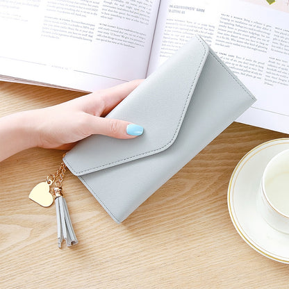 Long Wallet Women Purses Tassel Fashion Coin Purse Card Holder Wallets Female Clutch PU Leather Wallet, Red, Light grey, Black, Pink, Light purple, Dark pink, Atrovirens, Sky blue