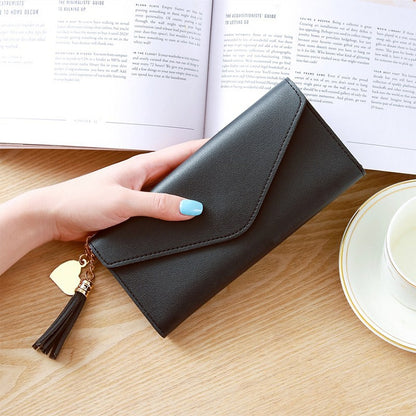 Long Wallet Women Purses Tassel Fashion Coin Purse Card Holder Wallets Female Clutch PU Leather Wallet, Red, Light grey, Black, Pink, Light purple, Dark pink, Atrovirens, Sky blue