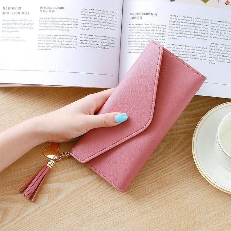 Long Wallet Women Purses Tassel Fashion Coin Purse Card Holder Wallets Female Clutch PU Leather Wallet, Red, Light grey, Black, Pink, Light purple, Dark pink, Atrovirens, Sky blue
