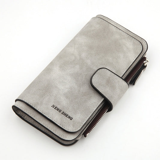 Women Scrub Leather Lady Purses Clutch Long Female Wallet, Gray, Pink, Light Gray, Rose Red, Blue, Brown