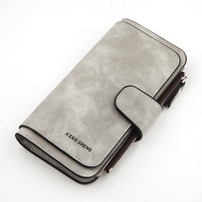 Women Scrub Leather Lady Purses Clutch Long Female Wallet, Gray, Pink, Light Gray, Rose Red, Blue, Brown