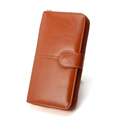 Multifunction Zipper Women Leather Wallet Long Trifold Coin Purse Card Holder Clutch, Black, Brown, Red Wine, Deep Blue, Pink, Orange