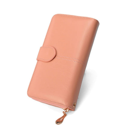 Multifunction Zipper Women Leather Wallet Long Trifold Coin Purse Card Holder Clutch, Black, Brown, Red Wine, Deep Blue, Pink, Orange