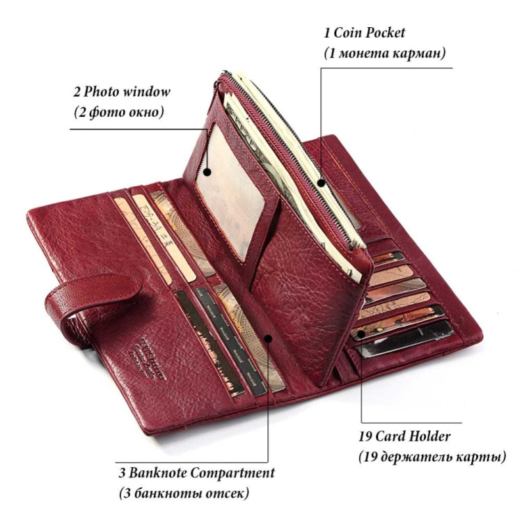 KAVIS Genuine Leather Women Wallet Long Clutch Zipper Coin Purse