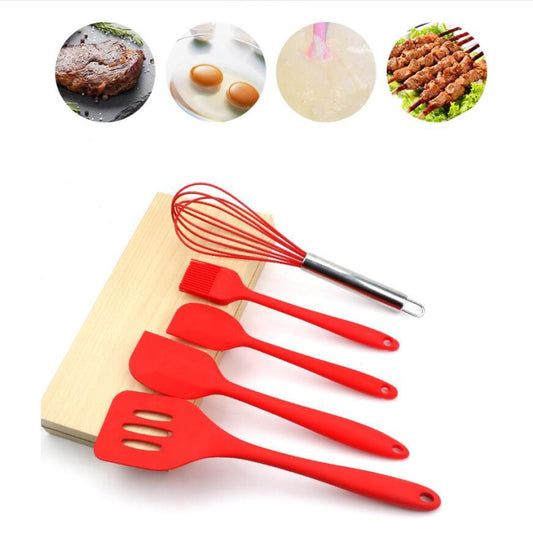 6 in 1 Silicone Kitchenware Slotted Spatula Scraper Egg Beater Brush Food Clip Set, 6 in 1 Pink, 6 in 1 Green, 6 in 1 Red