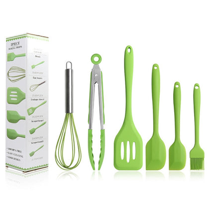 6 in 1 Silicone Kitchenware Slotted Spatula Scraper Egg Beater Brush Food Clip Set, 6 in 1 Pink, 6 in 1 Green, 6 in 1 Red