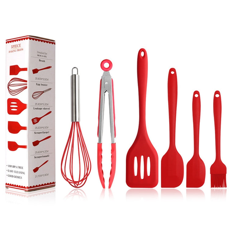 6 in 1 Silicone Kitchenware Slotted Spatula Scraper Egg Beater Brush Food Clip Set, 6 in 1 Pink, 6 in 1 Green, 6 in 1 Red