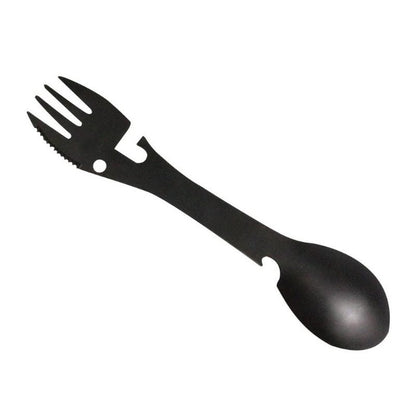 2 PCS  5 in 1 Multi-functional Outdoor Tools Stainless Steel Camping Survival EDC Kit Practical Fork Knife Spoon Bottle/Can Opener