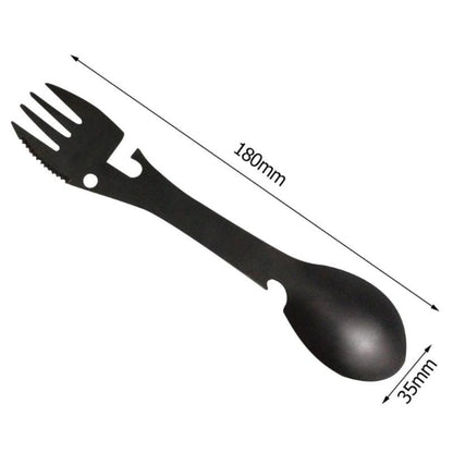 2 PCS  5 in 1 Multi-functional Outdoor Tools Stainless Steel Camping Survival EDC Kit Practical Fork Knife Spoon Bottle/Can Opener