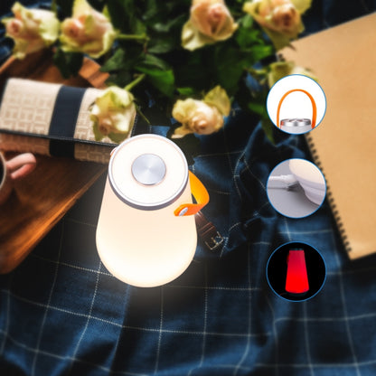 مصباح طاولة LED محمول قابل لإعادة الشحن بمفتاح لمس للتخييم في الهواء الطلق وضوء ليلي للطوارئ مع مقبض