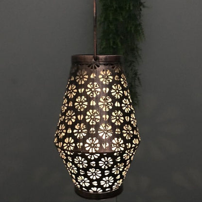 فانوس حديدي خارجي يعمل بالطاقة الشمسية، مصباح LED معلق لتزيين الحديقة، فانوس أقحوان