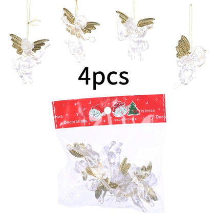 4pcs/bag Christmas Decorations Transparent Angel Pendant Christmas Tree Ornaments, 4pcs/bag