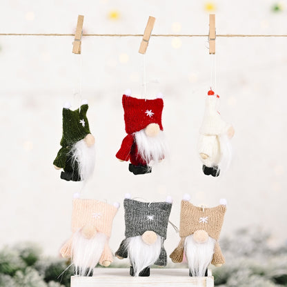 Christmas Decorations Double Ball Cap Forest Old Man Knitted Pendant Faceless Doll Ornaments, Red, Pink, Brown, Dark Green, Gray, White