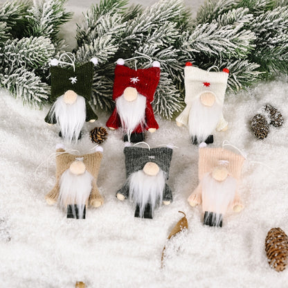 Christmas Decorations Double Ball Cap Forest Old Man Knitted Pendant Faceless Doll Ornaments, Red, Pink, Brown, Dark Green, Gray, White