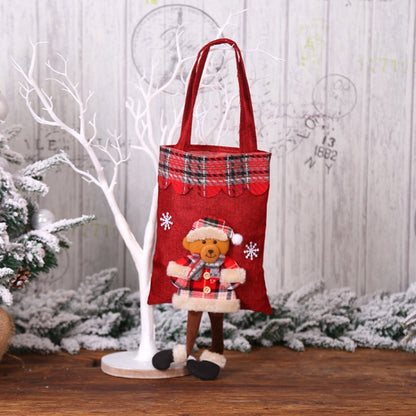 Christmas Burlap Gift Bag Candy Bag Plaid Tote Bag, Elderly, Snowman, Elk, Bear