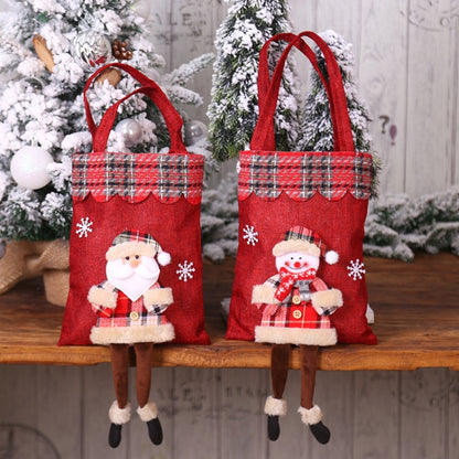 Christmas Burlap Gift Bag Candy Bag Plaid Tote Bag, Elderly, Snowman, Elk, Bear