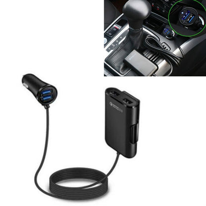شاحن سيارة One For Four 8A QC3.0 سريع الشحن 4 منافذ USB شاحن سيارة للمقعد الأمامي والخلفي، قطعة واحدة + أسود