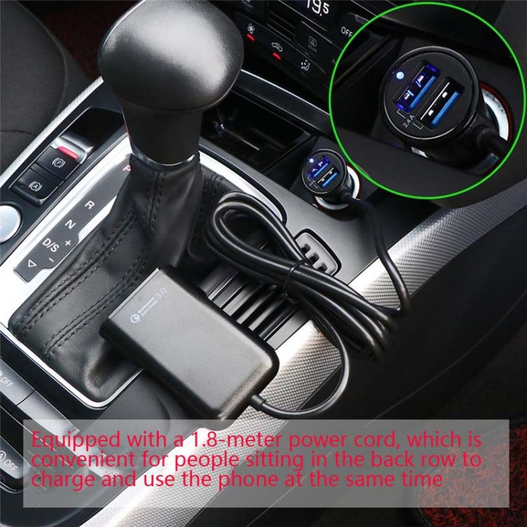 شاحن سيارة One For Four 8A QC3.0 سريع الشحن 4 منافذ USB شاحن سيارة للمقعد الأمامي والخلفي، قطعة واحدة + أسود