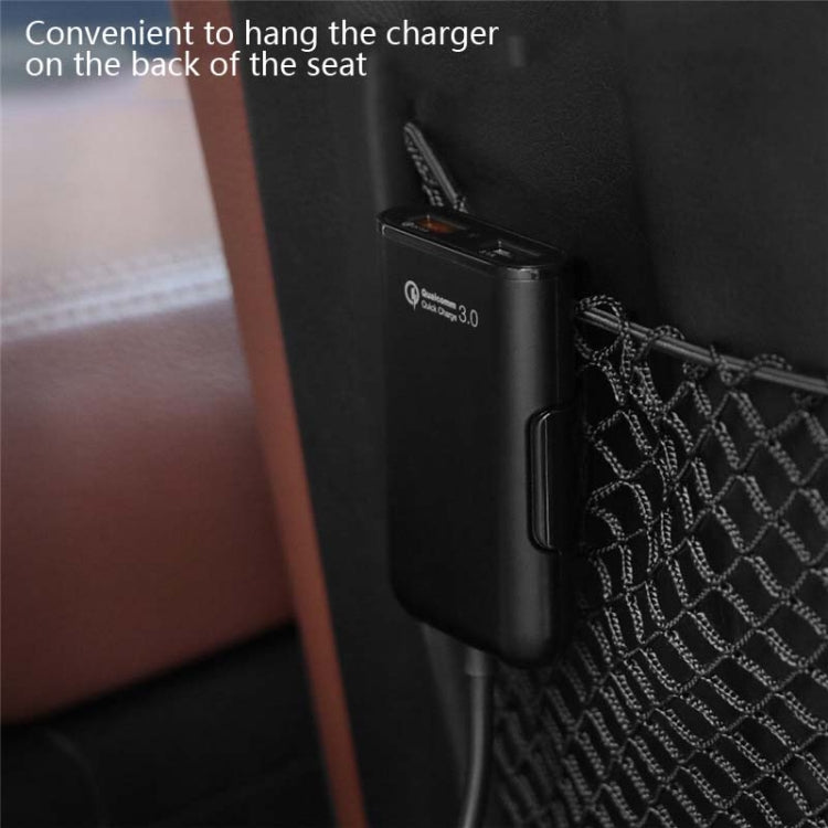 شاحن سيارة One For Four 8A QC3.0 سريع الشحن 4 منافذ USB شاحن سيارة للمقعد الأمامي والخلفي، قطعة واحدة + أسود