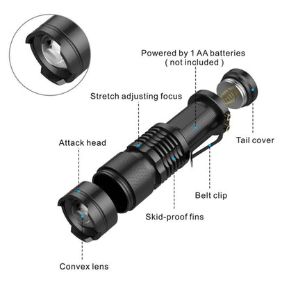LED Outdoor Rechargeable Telescopic Zoom Mini Glare Flashlight