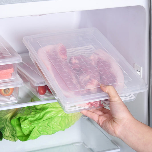 Kitchen Refrigerator Drainable Fresh-Keeping Box Food Plastic Sealed Freezer Storage Box Fish Fresh Box, 27x20x5.5cm, 27x11x6cm