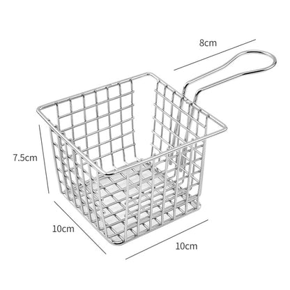 Electroplating Wrought Iron Fries Fried Basket Mini Grid Fried Food Storage Basket, Chrome