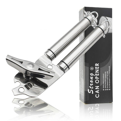 3 in 1 Thickened 304 Stainless Steel Manual Powerful Multifunctional Bottle Opener, Silver + Black Stripe