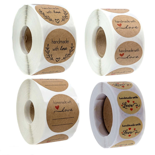 Kraft Paper Sealing Stickers Handmade Baking Labels Holiday Gift Packaging Decoration, B-05, B-06, B-07, B-08