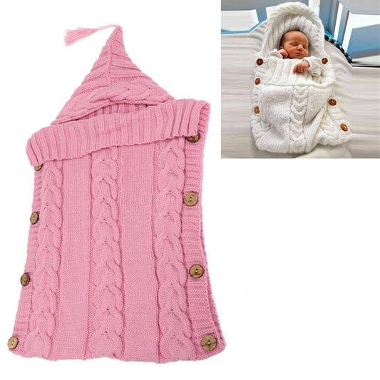 Children Sweater Wooden Button Tassel Hat Baby Hooded Sleeping Bag, One Size