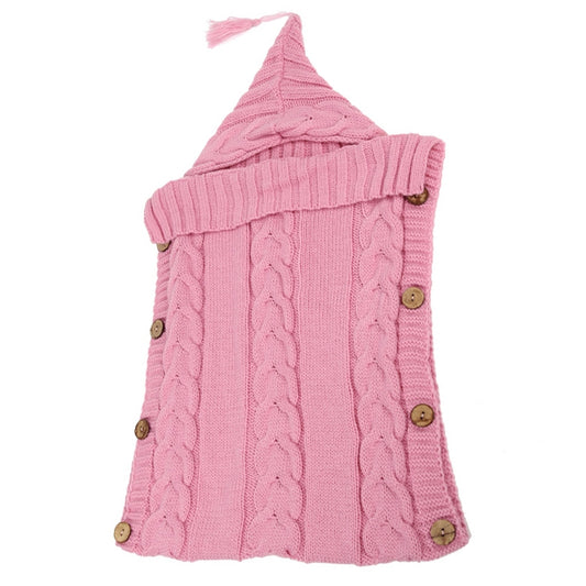 Children Sweater Wooden Button Tassel Hat Baby Hooded Sleeping Bag, One Size