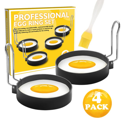 2-Pack Egg Ring Iron Spray Non-Stick Round Omelette Model Omelette Mold with Brush, 2-Pack, 4-Pack