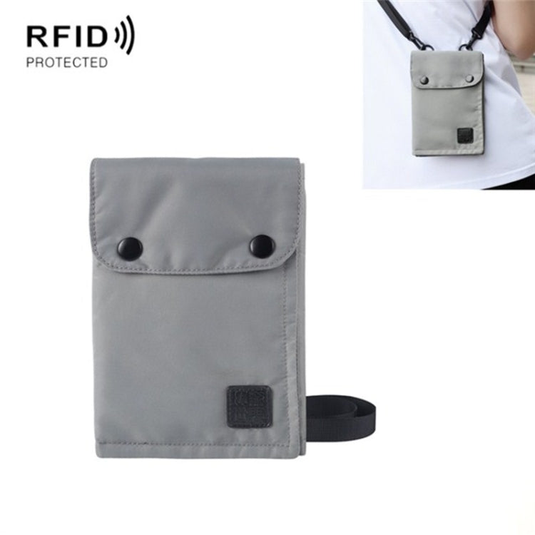 Antimagnetic RFID Hanging Neck Nylon Passport Bag Waterproof Storage Change Mobile Phone Bag, Black, Gray, Orange, Green