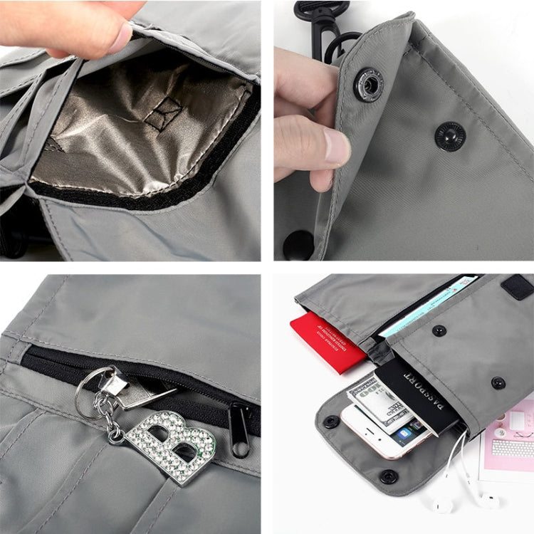 Antimagnetic RFID Hanging Neck Nylon Passport Bag Waterproof Storage Change Mobile Phone Bag, Black, Gray, Orange, Green