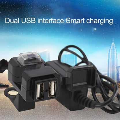 Dual USB Port 12V Waterproof Motorbike Motorcycle Handlebar Charger 5V 1A/2.1A Adapter Power Supply Socket for Phone Mobile, Handlebar Charger