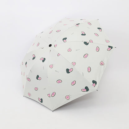 Small Fresh Sun Umbrella Female Sun Umbrella Student Vinyl Three-Fold Simple Dual-Use Sun Umbrella, Avocado Green, Avocado White, Avocado Pink, Strawberry White, Strawberry Pink, Peach White, Peach Pink