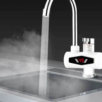 Dynamic Digital Display Instant Heating Electric Hot Water Faucet Kitchen&Domestic Hot&Cold Water Heater EU Plug, With Shower Head, Large Elbow, Universal Tube
