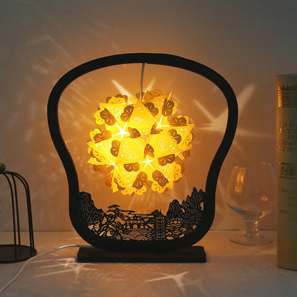 Paper Art Light And Shadow Paper Carving Lamp DIY Handmade Creative Small Table Lamp, Round-shaped, Fan-shaped, Arc-shaped