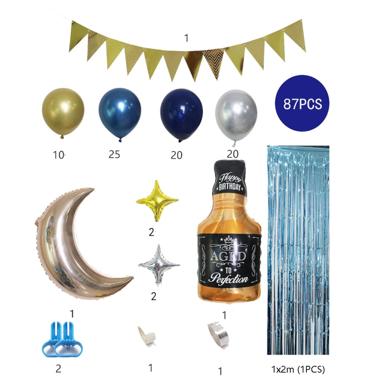 Blue Balloon Set Hanging Flag Whiskey Balloon Chain Set Party Decoration Venue Decoration Props, Blue Balloon Set