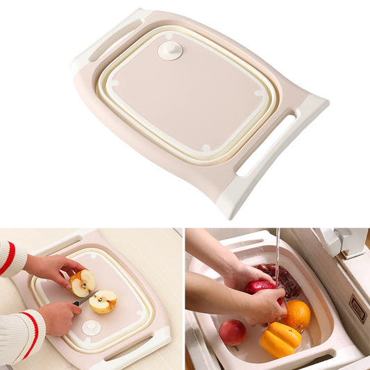 Multifunctional Cutting Board Kitchen Foldable Vegetable Washing Basin, Pink